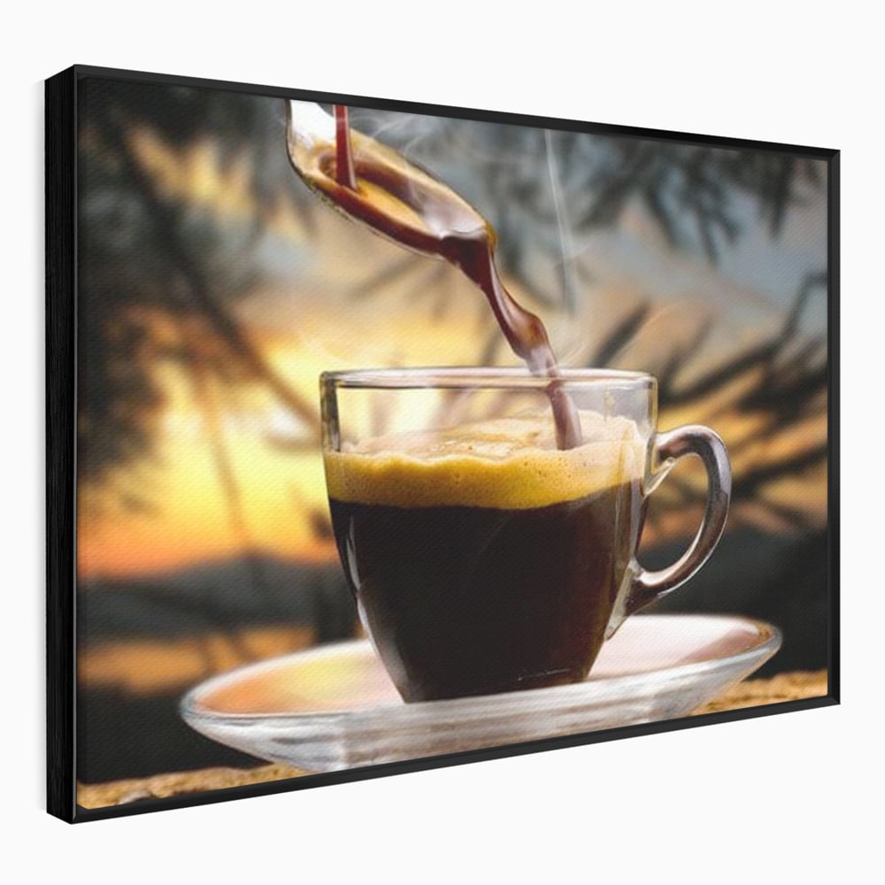 Tablou canvas cu tablou canvas cu ceasca de espresso, in rama de aluminiu negru